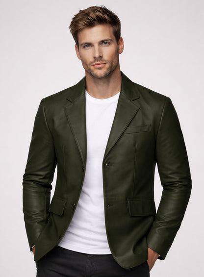 Soft Deep Olive Leather Blazer
