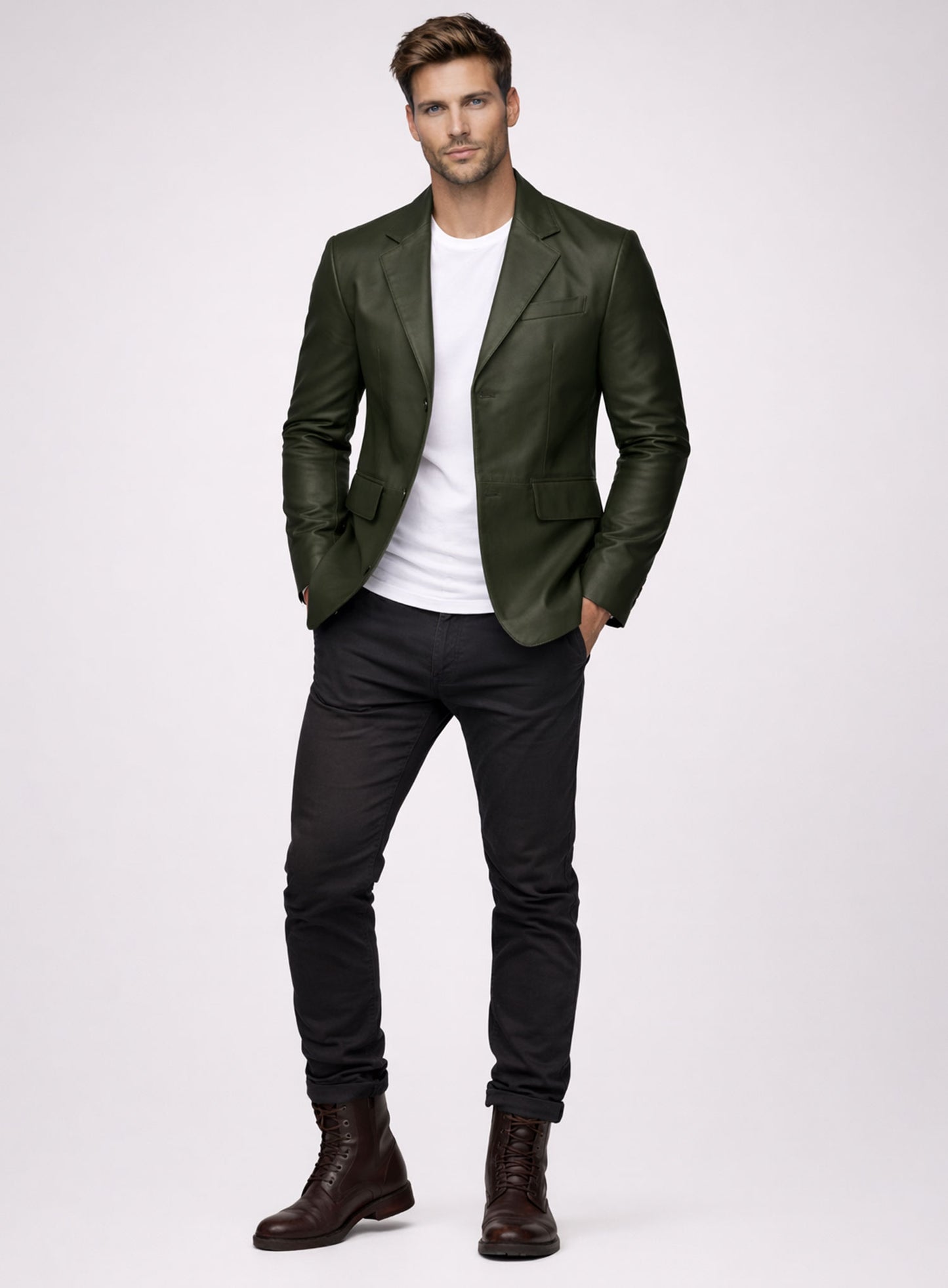 Soft Deep Olive Leather Blazer
