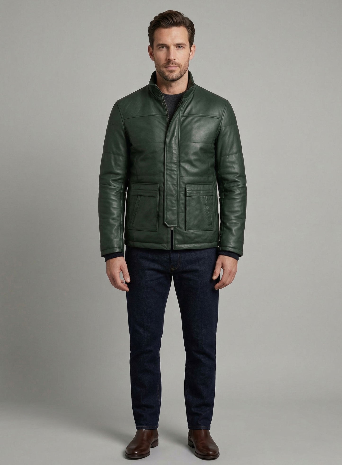 Soft Deep Olive Leather Jacket # 1000