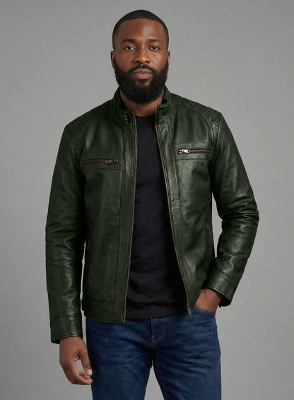 Soft Deep Olive Leather Jacket # 653