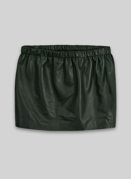 Soft Deep Olive Leather Skirt With Elastic Waist