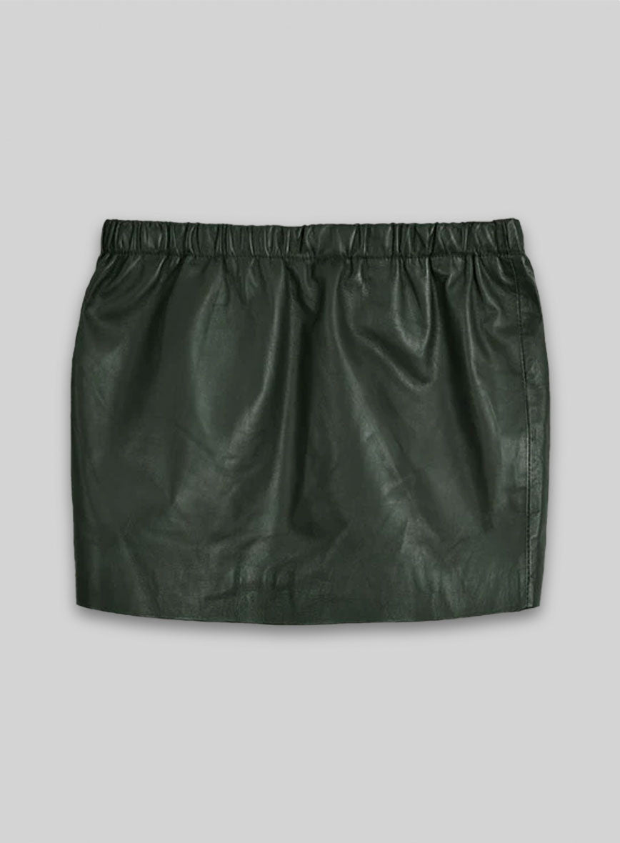 Soft Deep Olive Leather Skirt With Elastic Waist