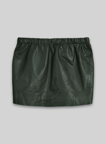Soft Deep Olive Leather Skirt With Elastic Waist