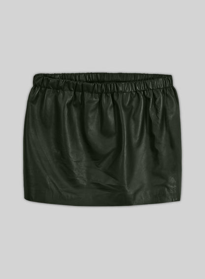 Soft Deep Olive Leather Skirt With Elastic Waist