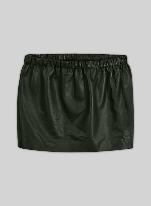 Soft Deep Olive Leather Skirt With Elastic Waist