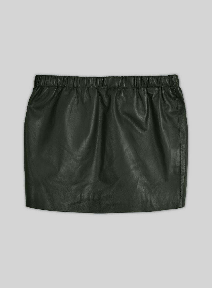 Soft Deep Olive Leather Skirt With Elastic Waist