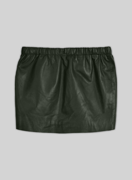 Soft Deep Olive Leather Skirt With Elastic Waist