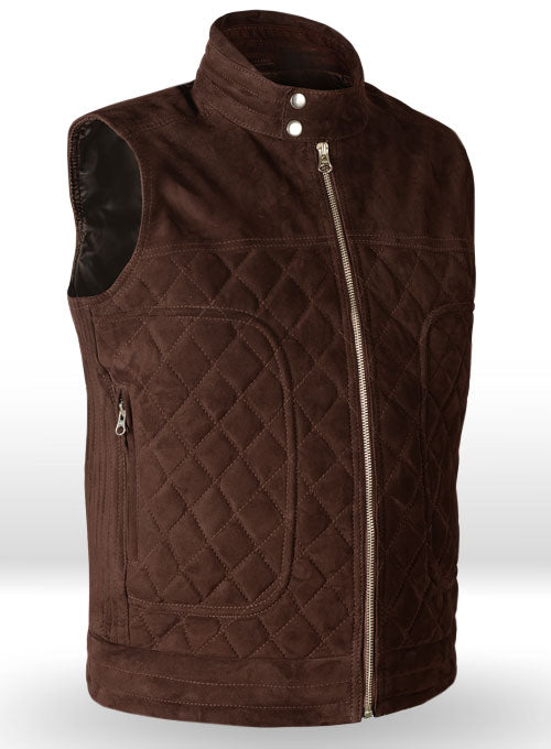 Soft Dark Brown Suede Leather Vest # 324 - LeatherCult
