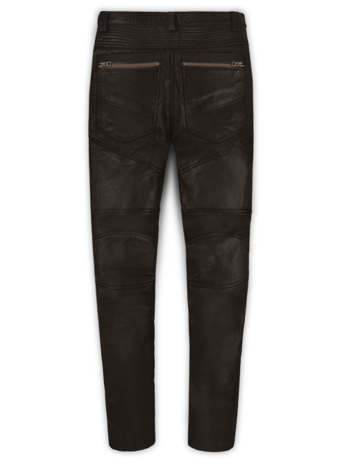 Soft Dark Brown Leather Biker Jeans #512 - LeatherCult