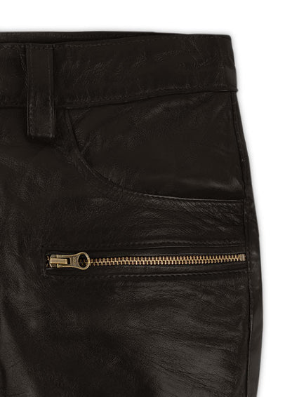 Soft Dark Brown Leather Biker Jeans #512 - LeatherCult