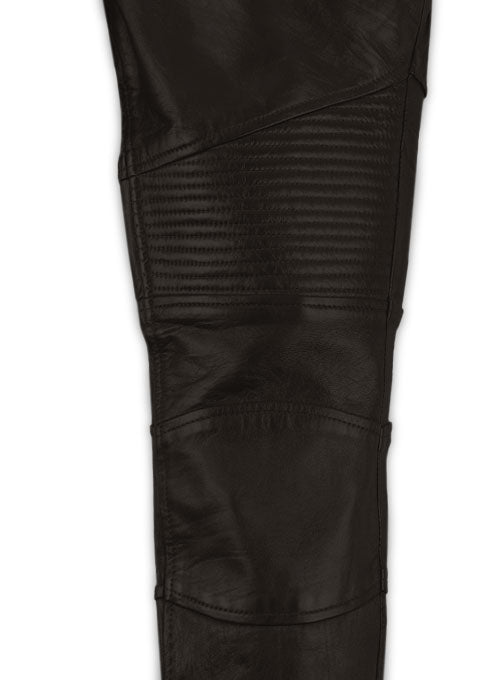 Soft Dark Brown Leather Biker Jeans #512 - LeatherCult
