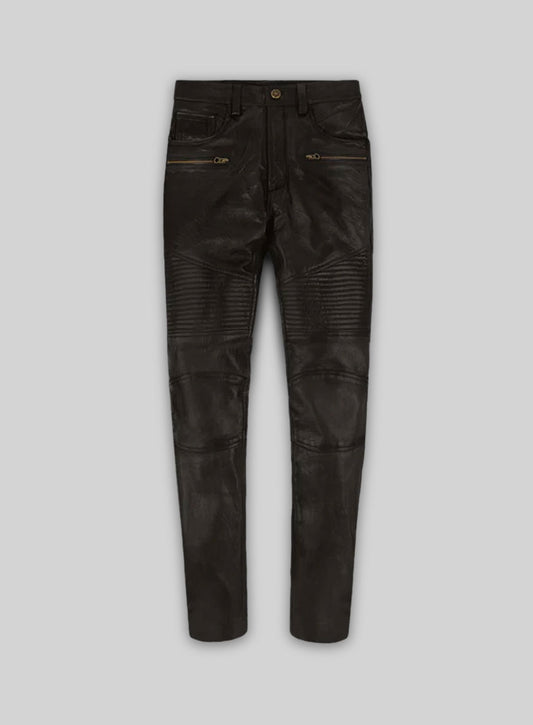 Soft Dark Brown Leather Biker Jeans #512