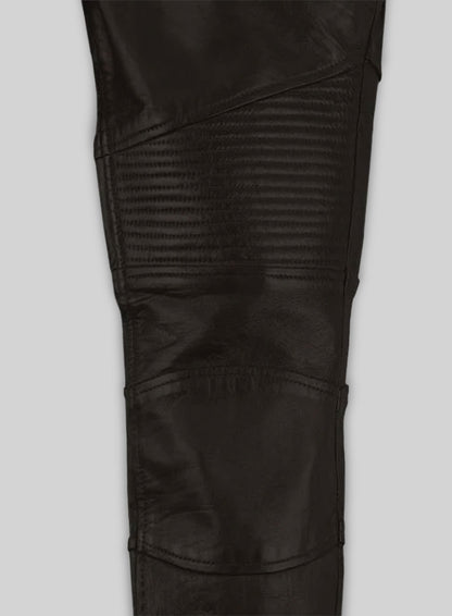Soft Dark Brown Leather Biker Jeans #512