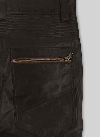 Soft Dark Brown Leather Biker Jeans #512