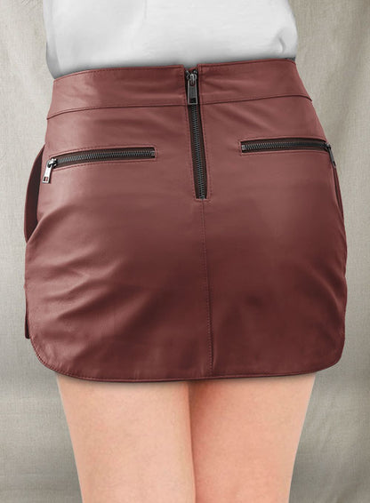 Soft Fermented Burgundy Hilary Duff Leather Skirt - LeatherCult