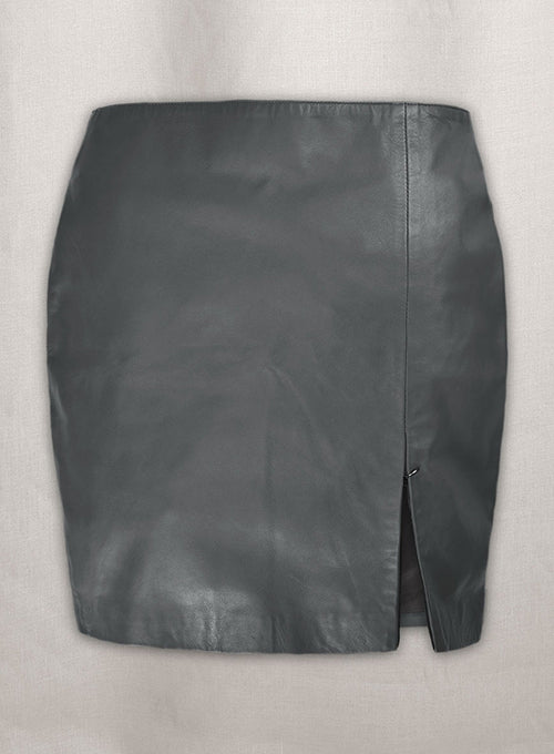 Soft Gray Adjustable Slit Leather Skirt - LeatherCult