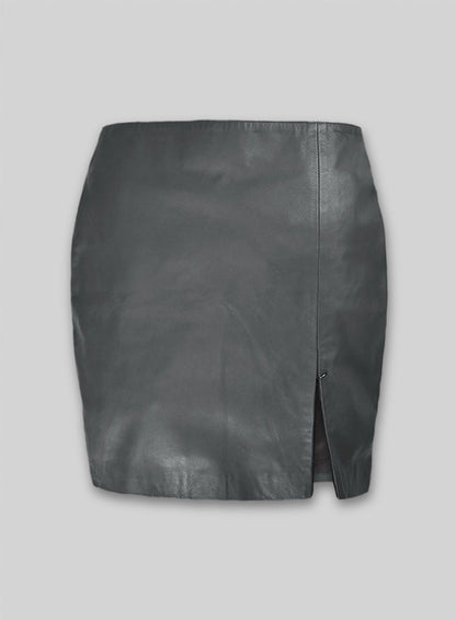 Soft Gray Adjustable Slit Leather Skirt