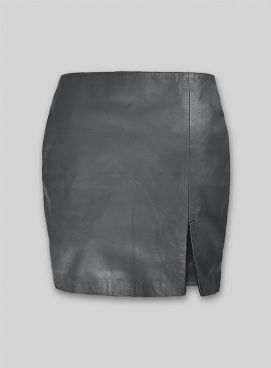 Soft Gray Adjustable Slit Leather Skirt