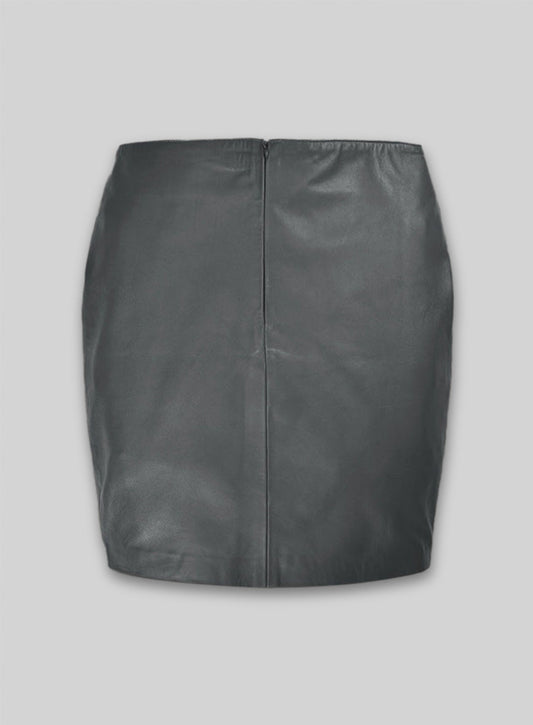 Soft Gray Adjustable Slit Leather Skirt