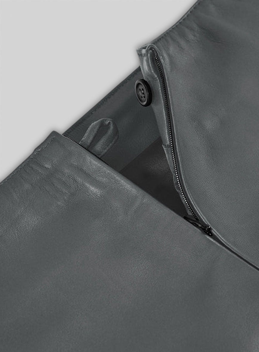 Soft Gray Adjustable Slit Leather Skirt