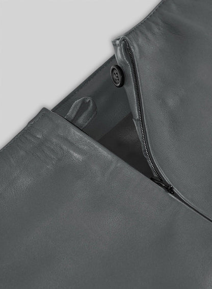 Soft Gray Adjustable Slit Leather Skirt