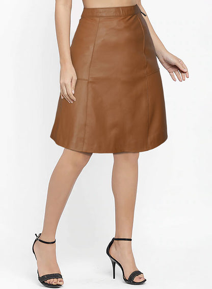 Soft Hunter Tan Diane Kruger Leather Skirt - LeatherCult