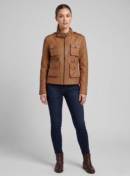 Soft Hunter Tan Washed & Wax Leather Jacket # 235