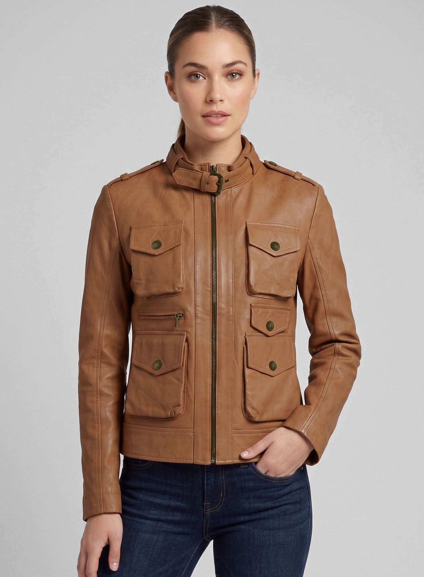 Soft Hunter Tan Washed & Wax Leather Jacket # 235
