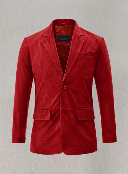 Soft Lava Red Suede Leather Blazer - LeatherCult