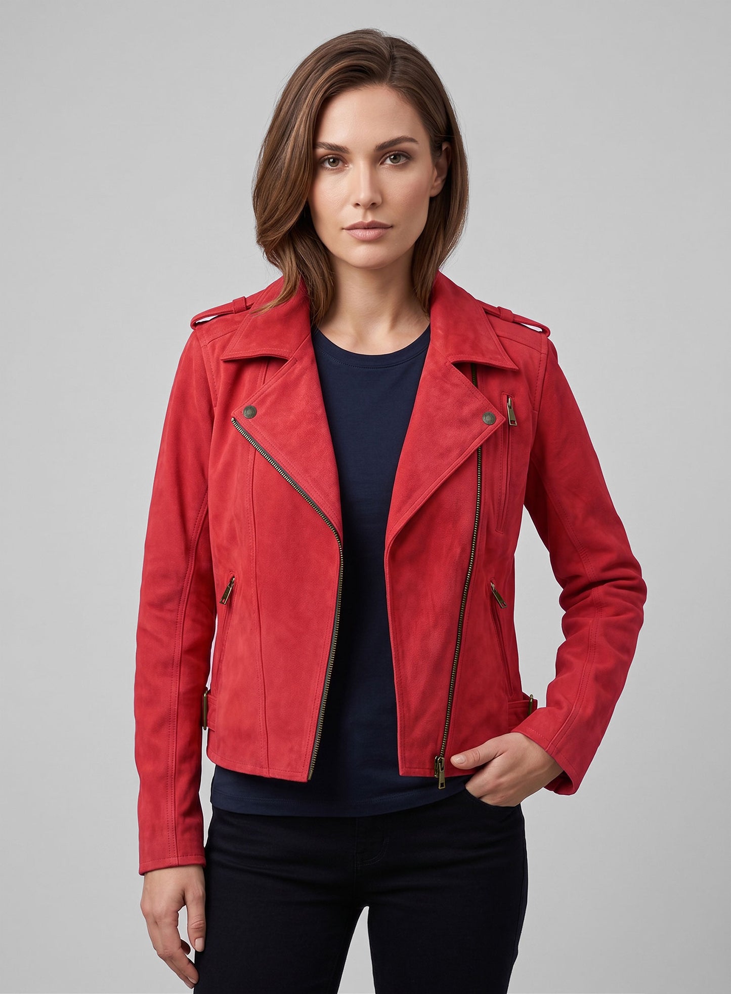 Soft Lava Red Suede Leather Jacket # 267