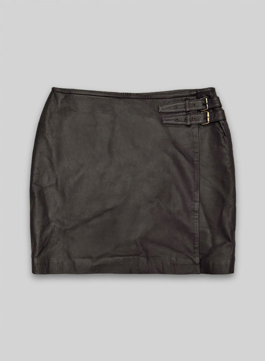 Soft Louis Brown Buckled Wrap Leather Skirt - # 467 - XL Regular