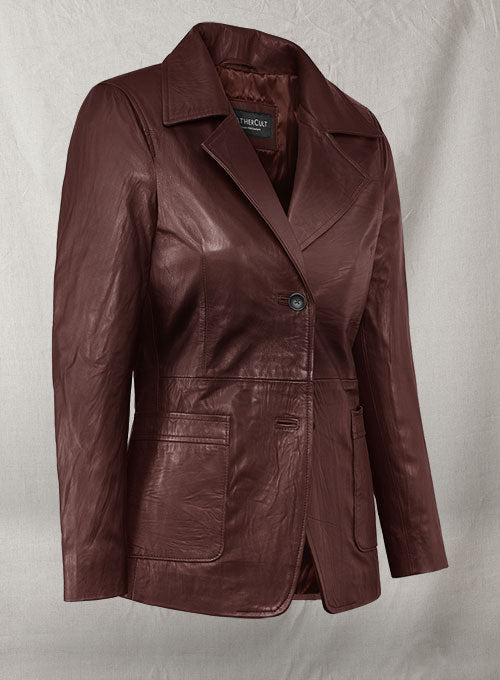 Soft Maroon Jennifer Aniston Friends Season 5 Leather Blazer - LeatherCult