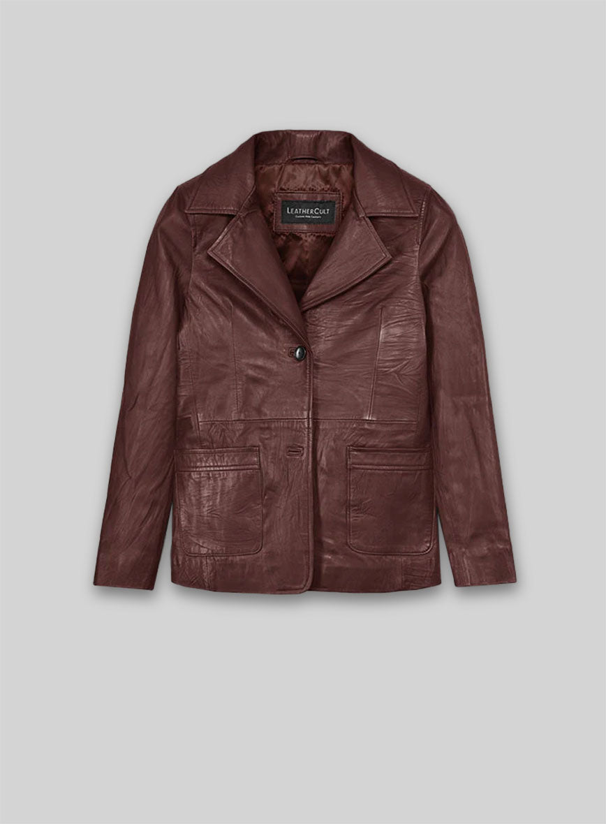 Soft Maroon Jennifer Aniston Friends Season 5 Leather Blazer