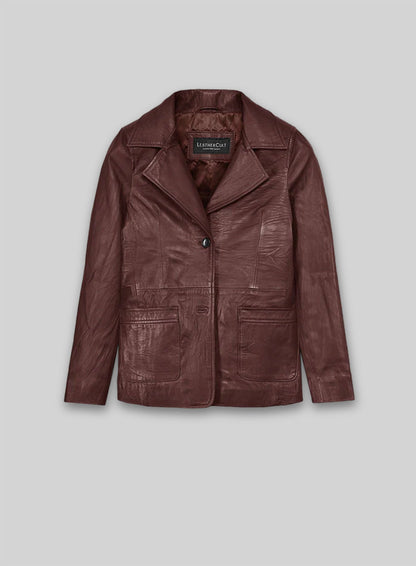 Soft Maroon Jennifer Aniston Friends Season 5 Leather Blazer