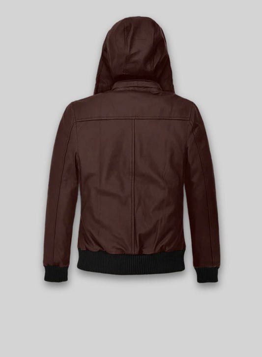 Soft Maroon Symphony Detachable Hood Leather Jacket