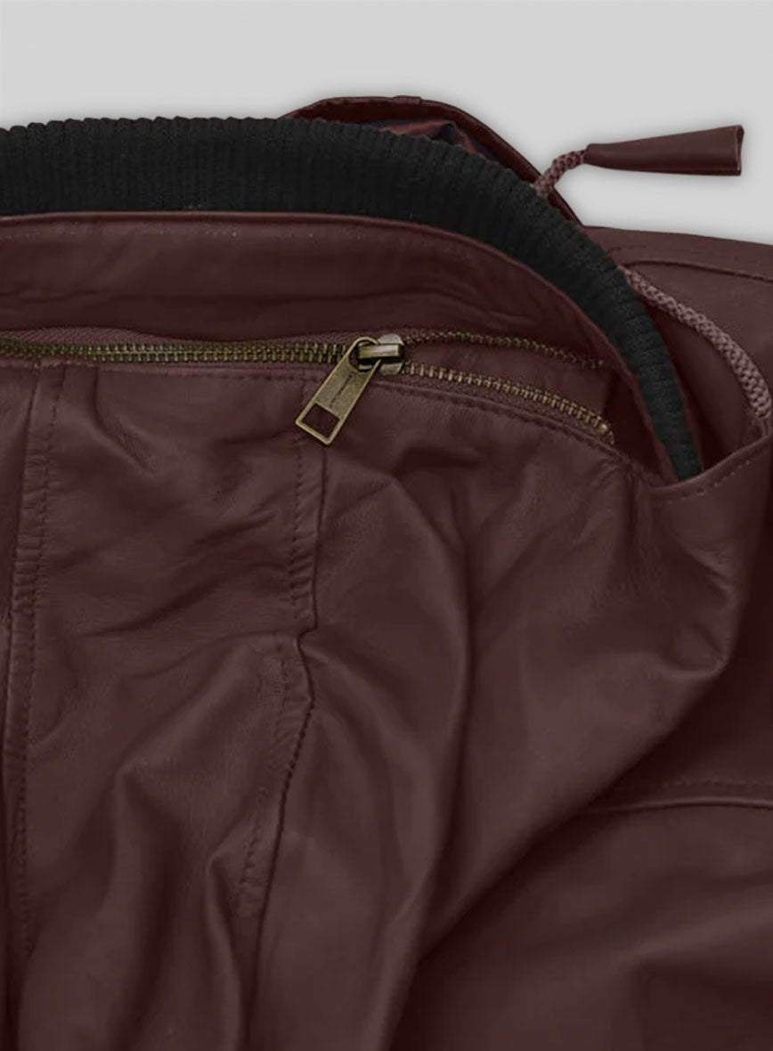 Soft Maroon Symphony Detachable Hood Leather Jacket