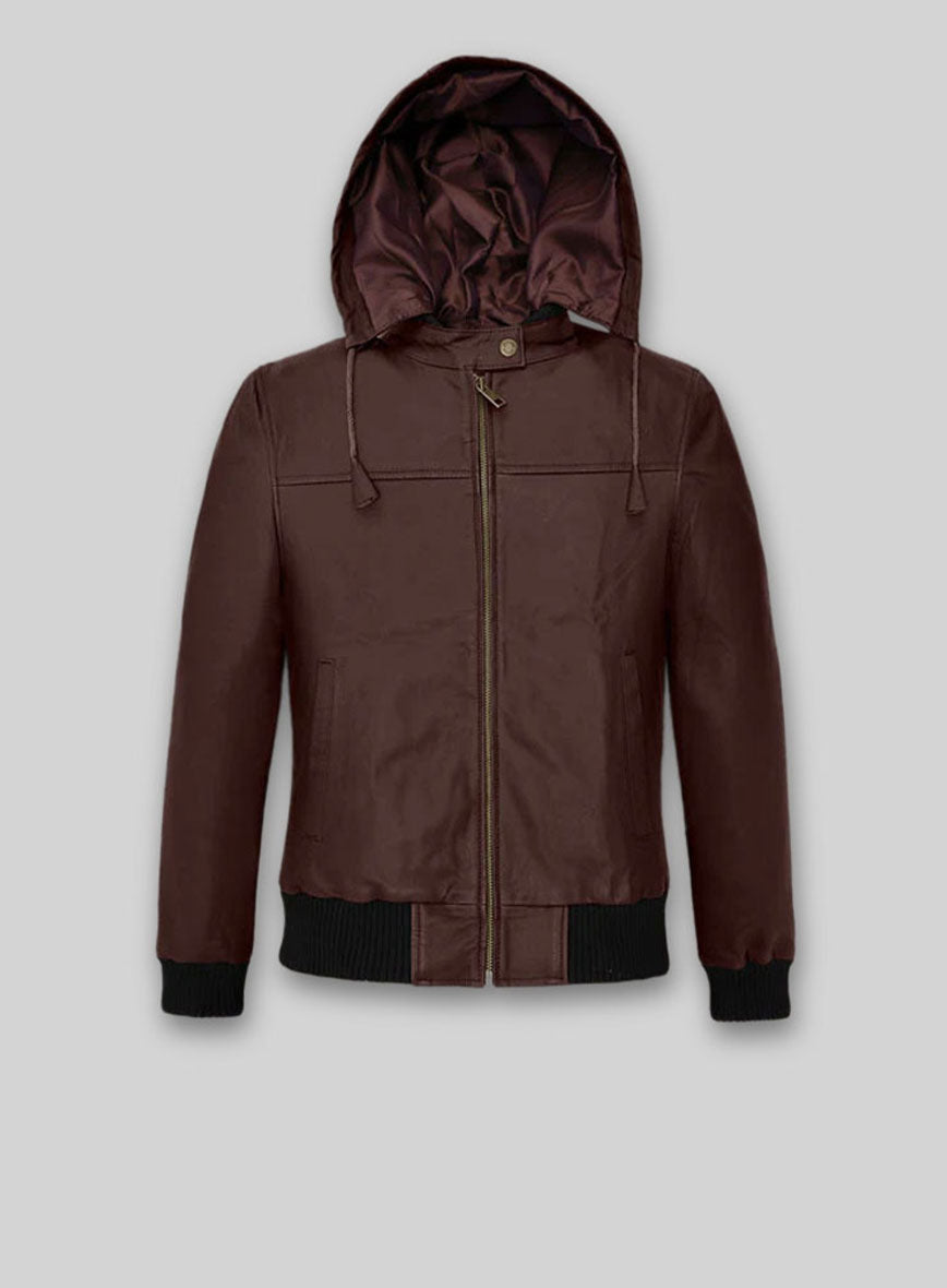 Soft Maroon Symphony Detachable Hood Leather Jacket