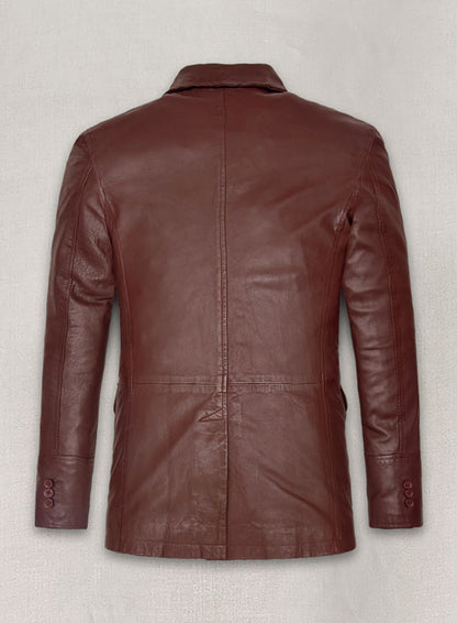 Soft Maroon Washed & Wax Leather Blazer - #716 - LeatherCult
