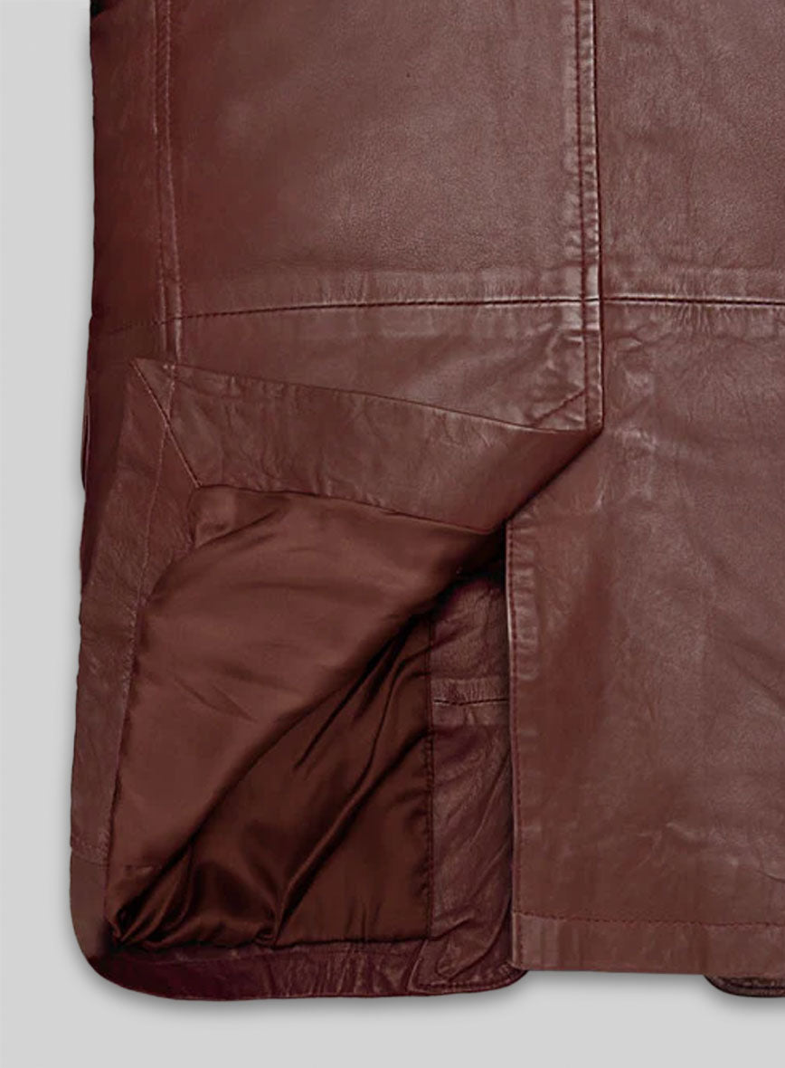 Soft Maroon Washed & Wax Leather Blazer - #716