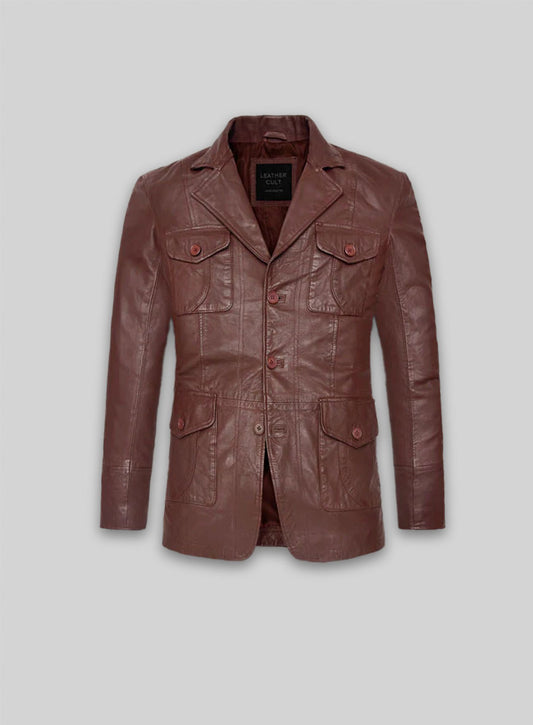 Soft Maroon Washed & Wax Leather Blazer - #716