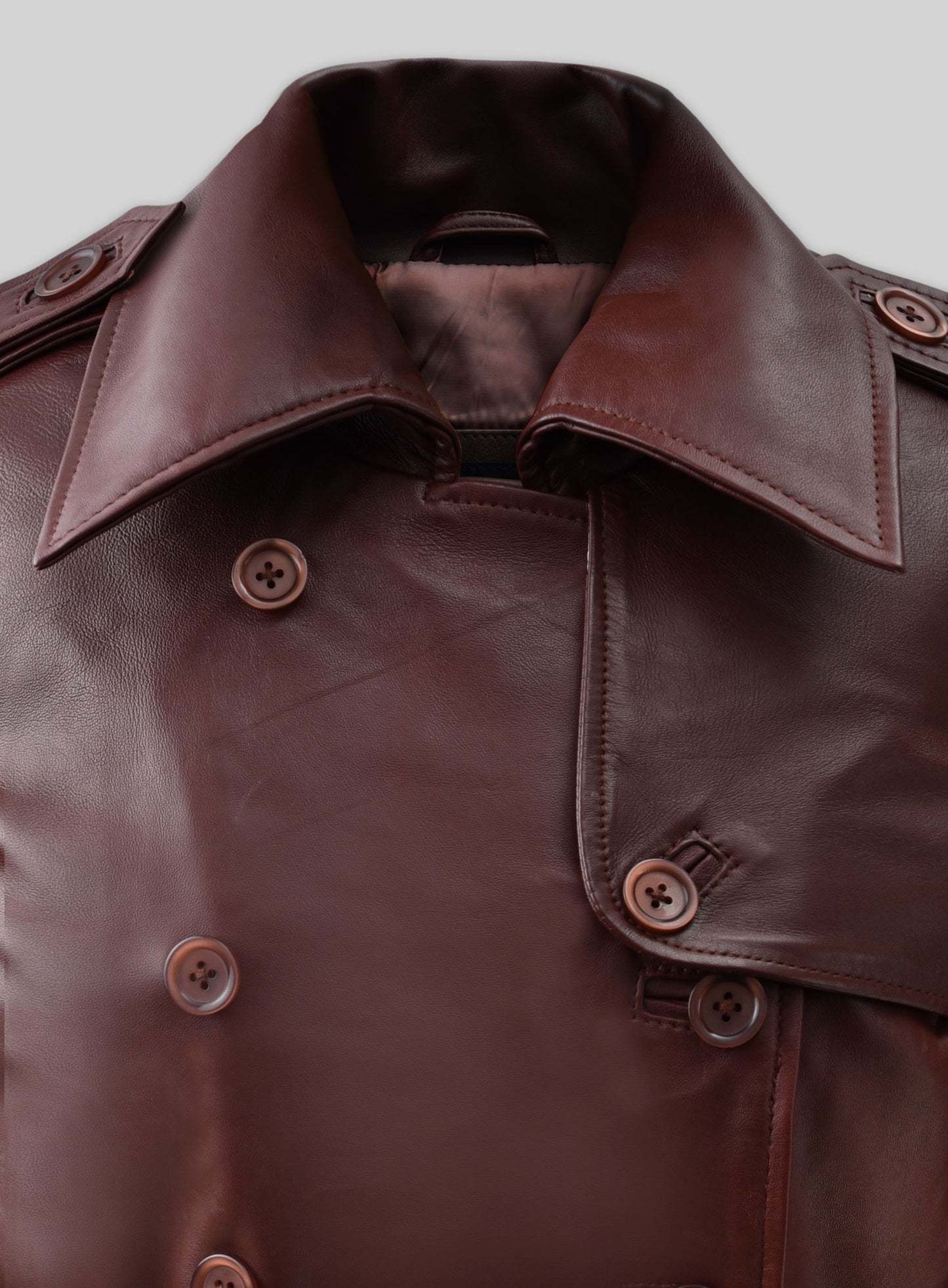 Soft Maroon Wax Halcon Leather Trench Coat