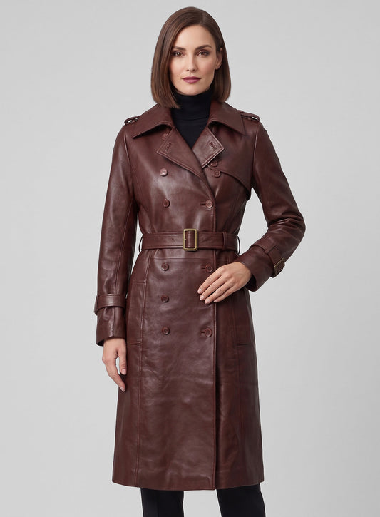 Soft Maroon Wax Halcon Leather Trench Coat