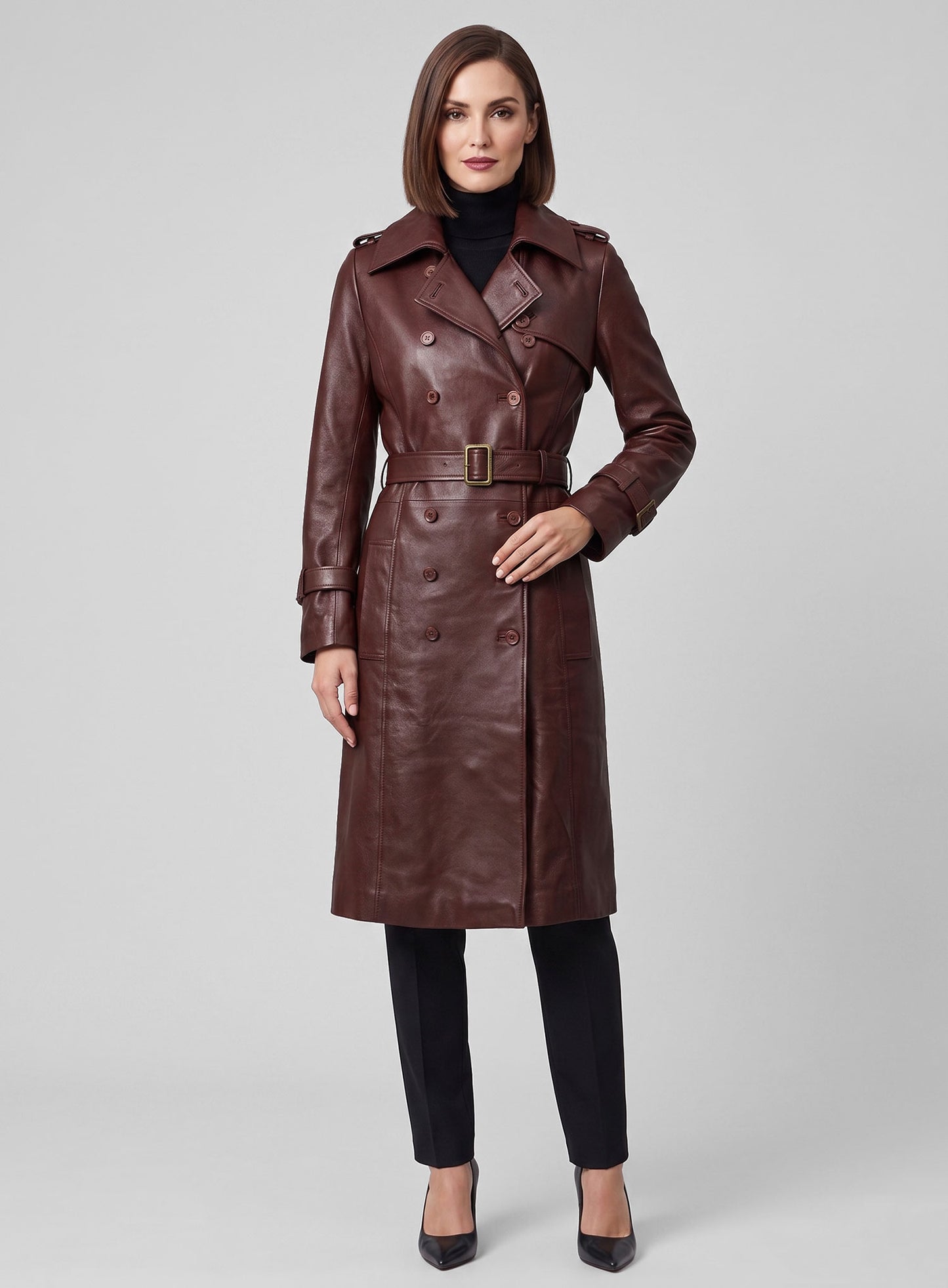 Soft Maroon Wax Halcon Leather Trench Coat
