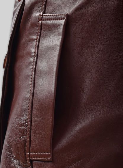 Soft Maroon Wax Halcon Leather Trench Coat