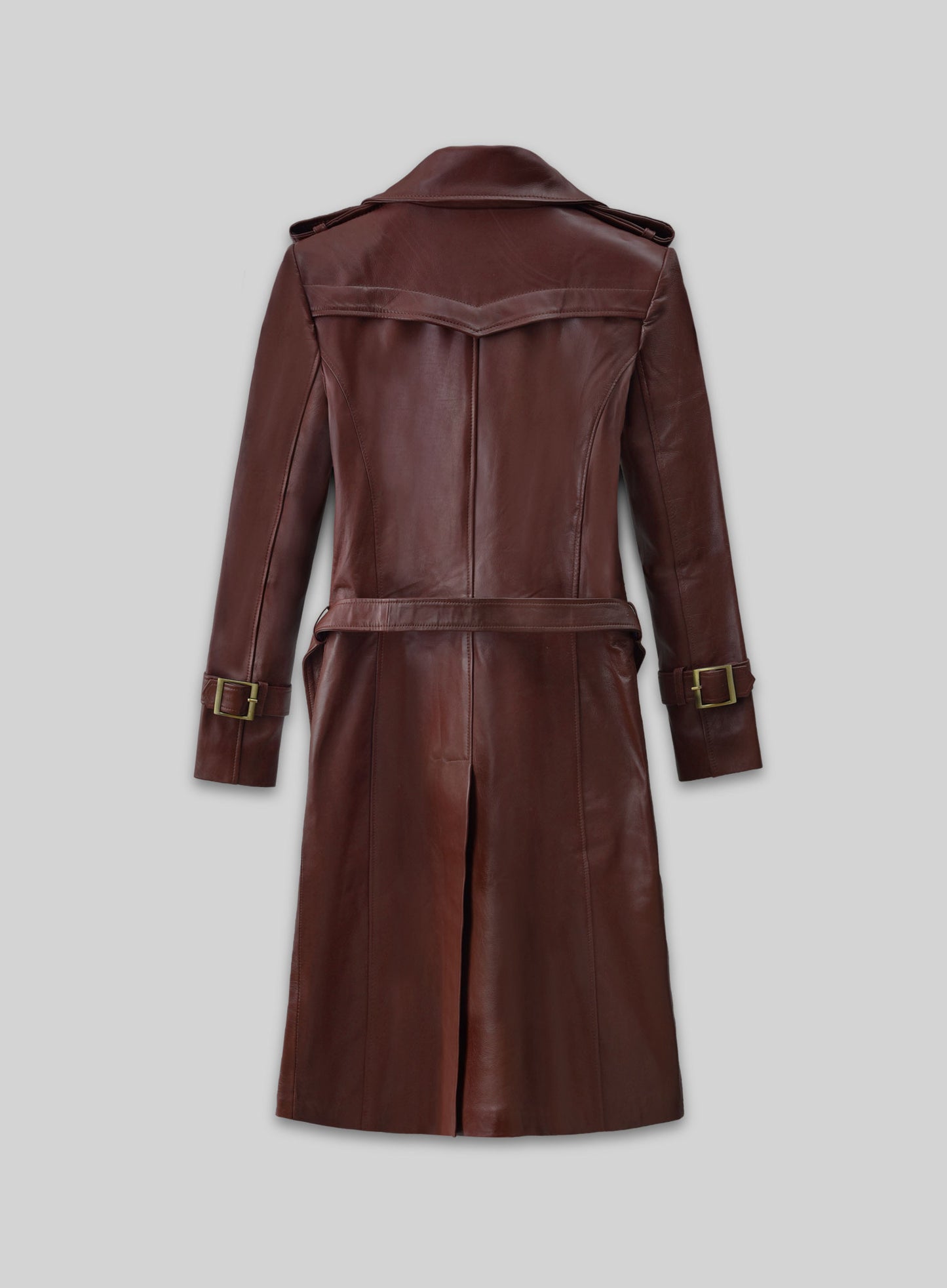 Soft Maroon Wax Halcon Leather Trench Coat