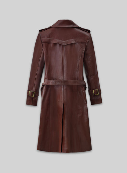 Soft Maroon Wax Halcon Leather Trench Coat