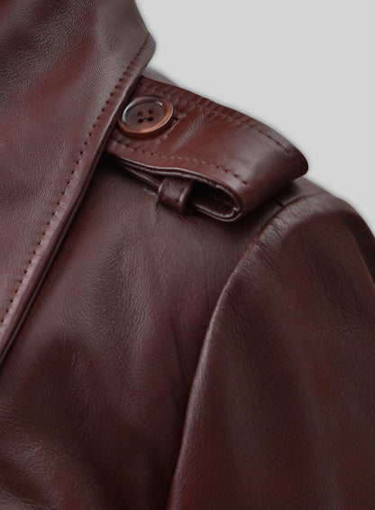 Soft Maroon Wax Halcon Leather Trench Coat
