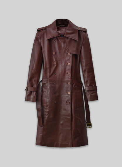 Soft Maroon Wax Halcon Leather Trench Coat