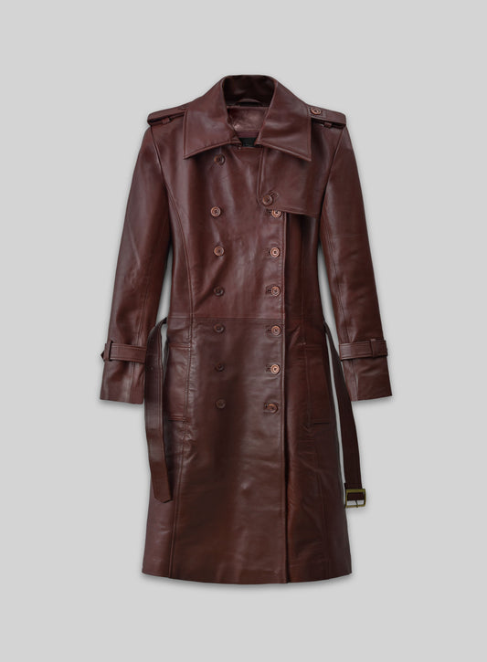 Soft Maroon Wax Halcon Leather Trench Coat