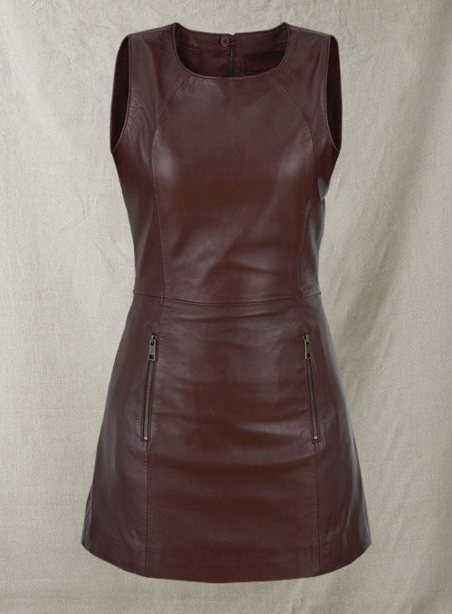 Soft Maroon Wax Miller Leather Dress - # 765 - LeatherCult